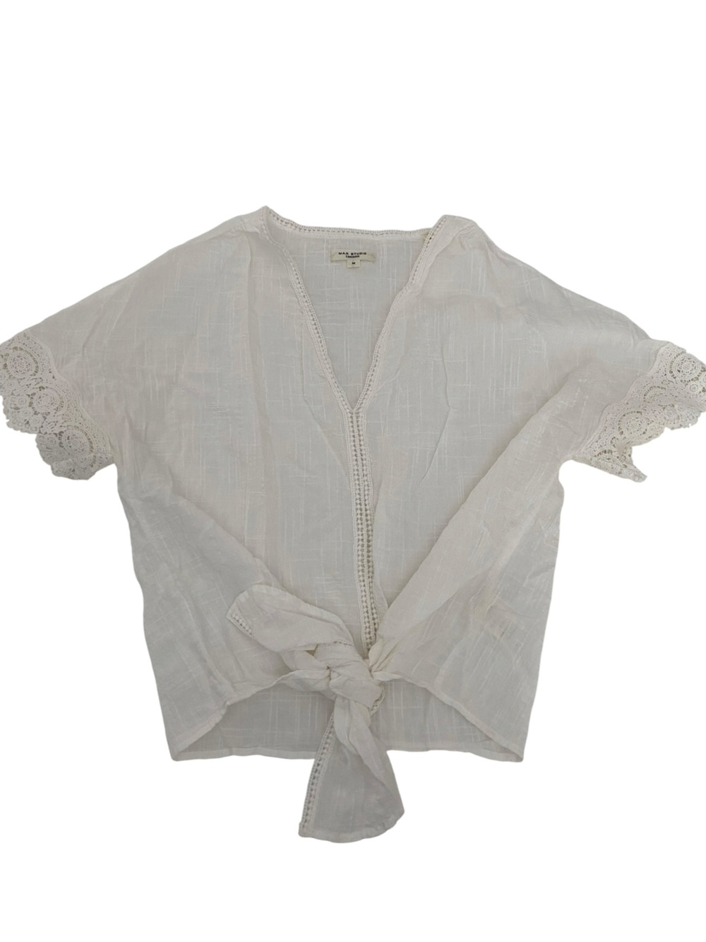 MAX STUDIO LONDON WHITE TIE FRONT SHORT SLEEVE BLOUSE SIZE MEDIUM
